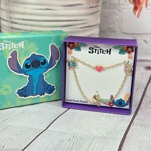 NWT Disney Angel & Stitch Gold flash plated Charm Bracelet heart fandom kidcore